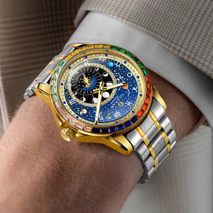 GLENAW Mechanische Uhr, Automatik, Edelstahl, Gold, Blau, Herren - Bild 4
