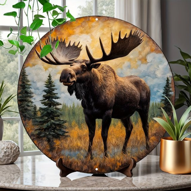 Rundes Metallschild Hello Young mit Vintage-Elch-Motiv in Multicolour, Durchmesser: 20 cm - Bild 1