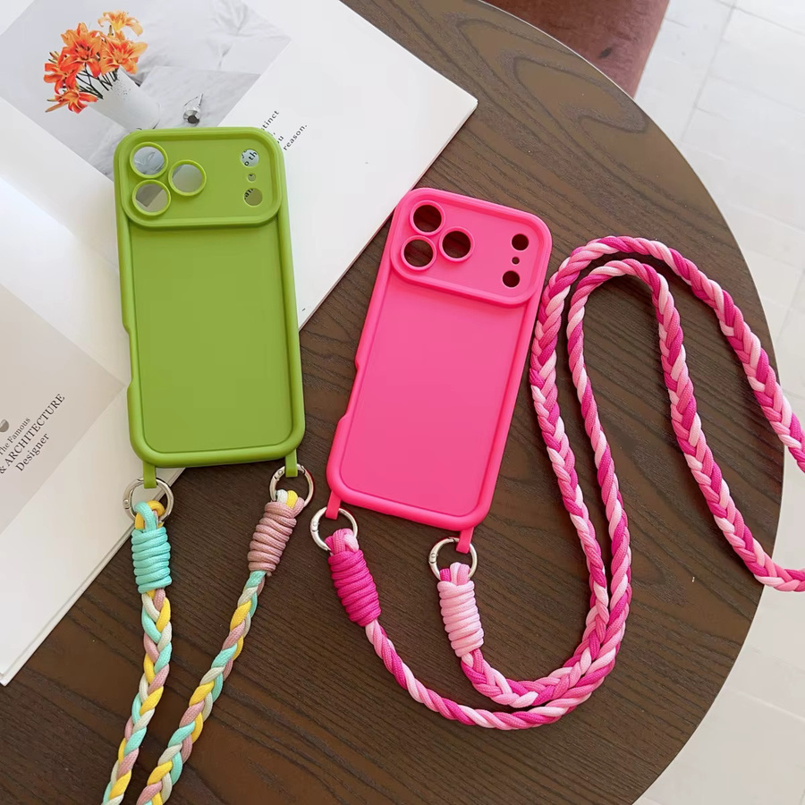 Stoßfeste Lanyard Handyhülle für Apple iPhone 17 Pro Max, 16, 15 Plus, 14, 13 mit Crossbody Neck Cord Strap und Soft Lens Protection in Grün und Multicolour - Bild 3