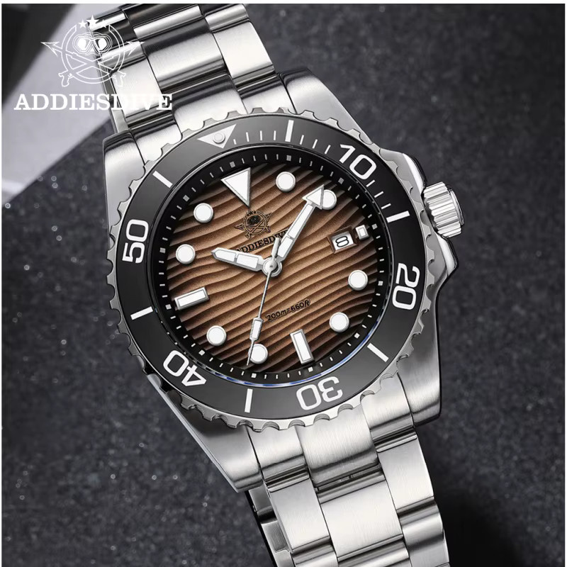 ADDIESDIVE Armbanduhr, Quarz, Edelstahl, 41 mm, Herren, Schwarz, 20 ATM - Bild 2