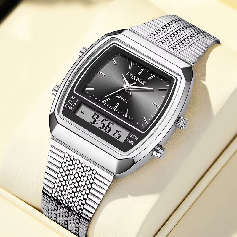 LIGE Digitaluhr, Quarz, Edelstahl, Schwarz, Silber, Herren - Bild 3