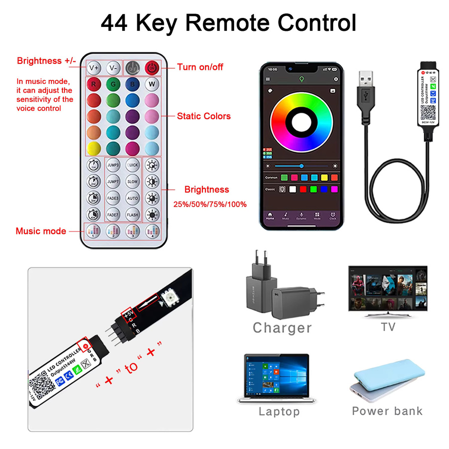 Mikenoon RGB 5050 LED-Streifen mit Musik-Synchronisierung für TV-Hintergrundbeleuchtung und Dekoration, Multicolour, 30 LEDs/m - Bild 5