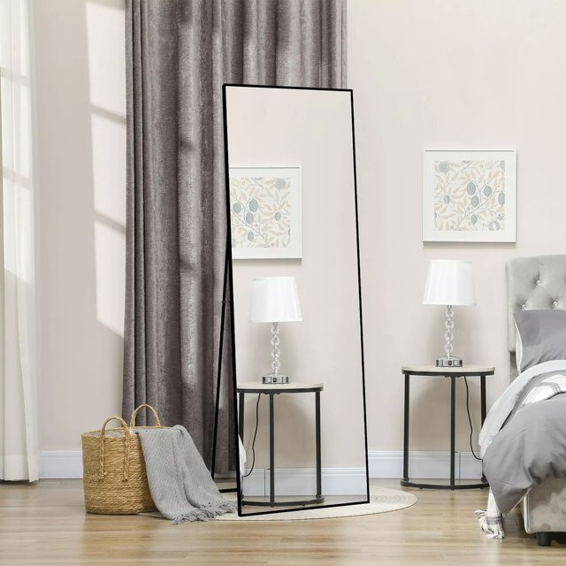 Anajqaqia Bodenspiegel in voller Länge mit Aluminiumrahmen, dekorativer Standspiegel zum Aufhängen oder Anlehnen, Gold oder Schwarz, B/T/H: 164 x 54 x 177 cm - Bild 1