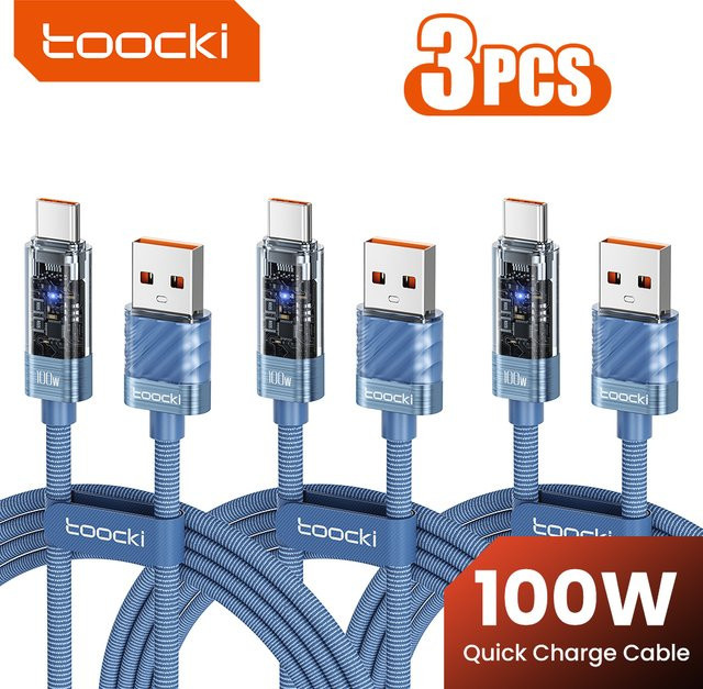 Toocki USB-C-Kabel 100W 6A Schnellladekabel mit automatischer Abschaltung in Grau - Bild 1
