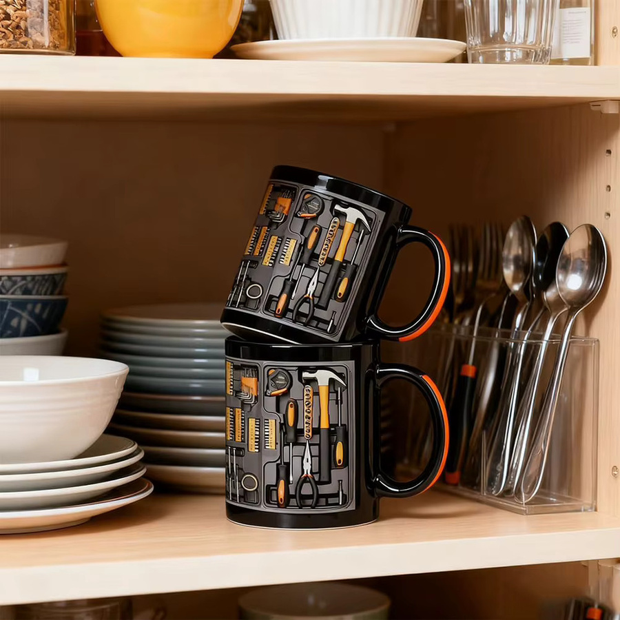 Multiyilego Keramik-Kaffeetasse im Mechaniker-Werkzeugkasten-Design, Schwarz - Bild 3