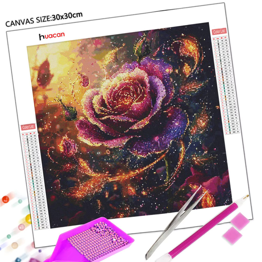 Huacan Diamantmalerei Rose Floral Mosaik Blume als Wanddekoration Rund Durchmesser: 20 cm - Bild 3