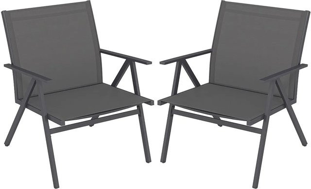 Costway 2er Set Gartenstühle Grau mit Textilene-Sitzfläche und Armlehnen aus Metall - Bild 1