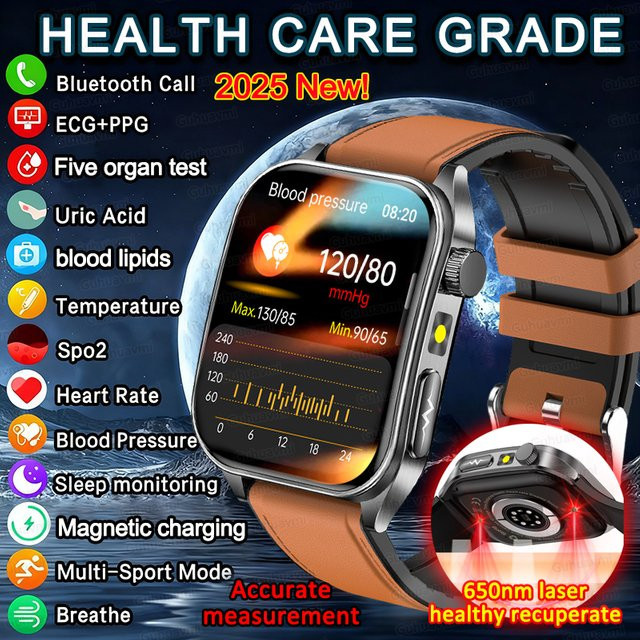 KAVSUMI Smartwatch mit Lasertherapie und Gesundheitsfunktionen in Blau für Damen und Herren mit EKG und SpO2-Messung - Bild 1