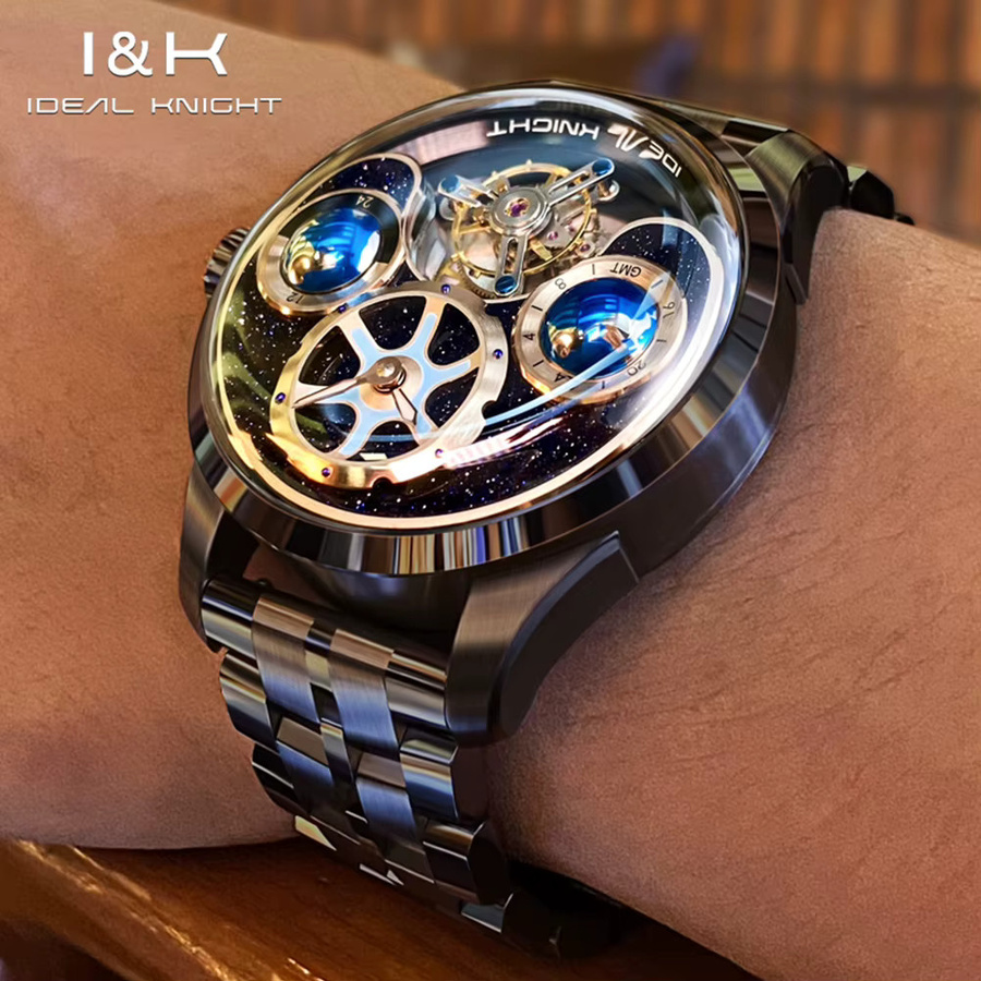 IDEAL KNIGHT Armbanduhr, Automatik, Tourbillon, blau, Edelstahl, Herren - Bild 4