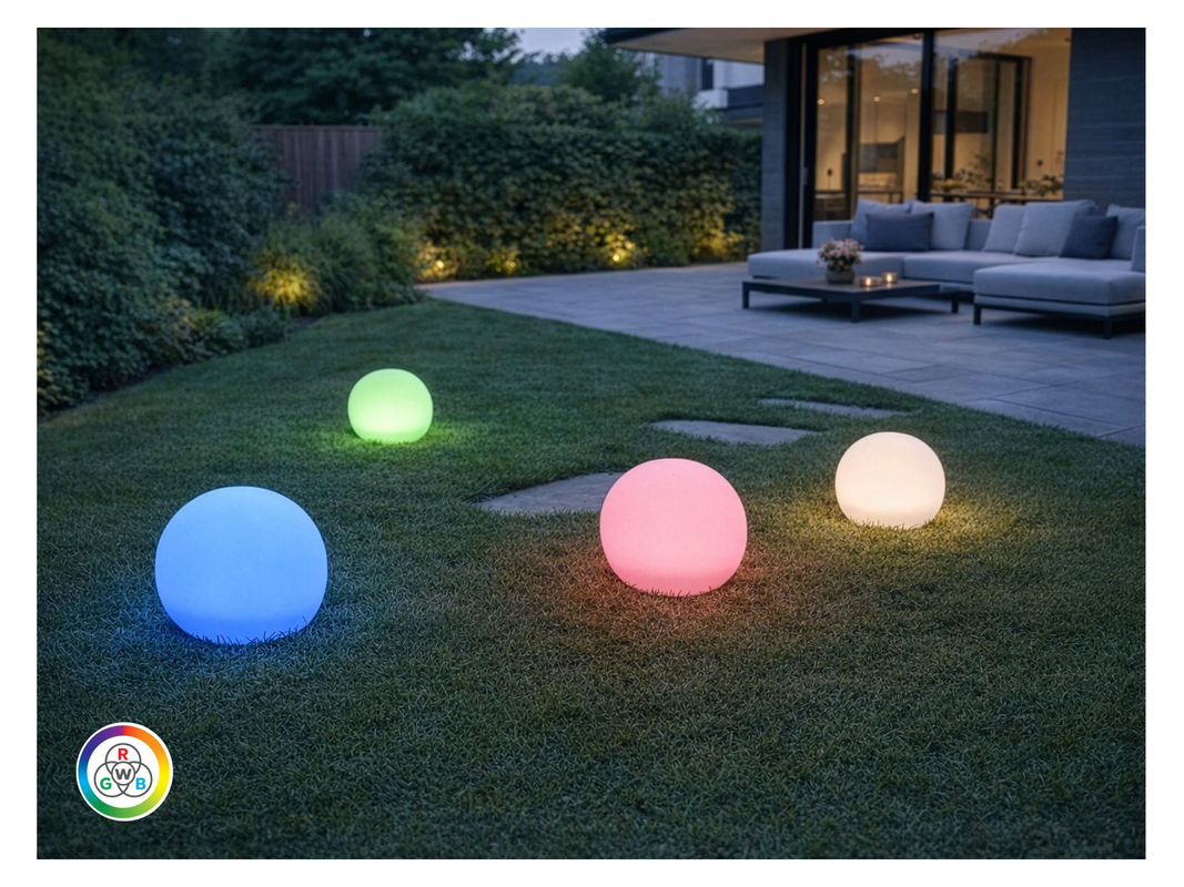 REALITY LEUCHTEN MELO LED Außenleuchte Solar mit RGBW-Farben und Fernbedienung, Weiß, Durchmesser: 20 cm - Bild 2
