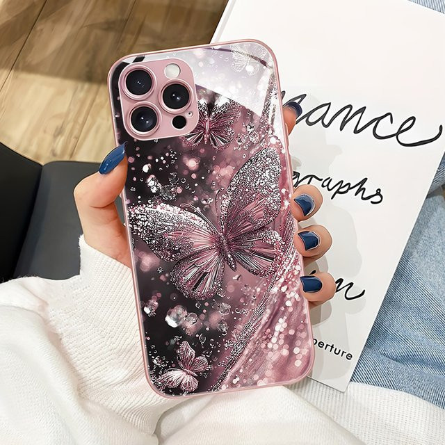 Rosa Schmetterling Schutzhülle aus gehärtetem Glas für Samsung Galaxy S25 S24 S23 S22 Ultra Plus sowie A56 A55 A35 A26 A17 A16 A07 A06 und A37 A36 - Bild 1