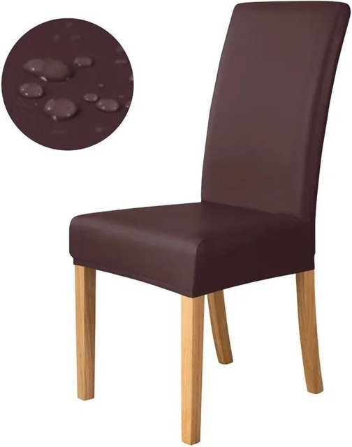 Bestbags Esszimmerstuhlbezüge aus PU Leder in Braun, wasserdichte und schmutzabweisende Stuhlhusse im Stretch-Design - Bild 1