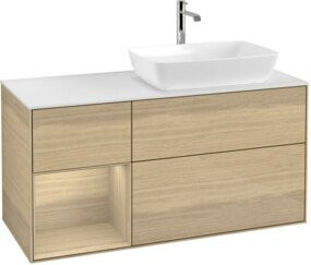 V&B Waschtischunterschrank Finion mit Wandbeleuchtung in Weiß und Eiche, Breite: 120 cm, Tiefe: 50,1 cm, Höhe: 50,1 cm - Bild 1