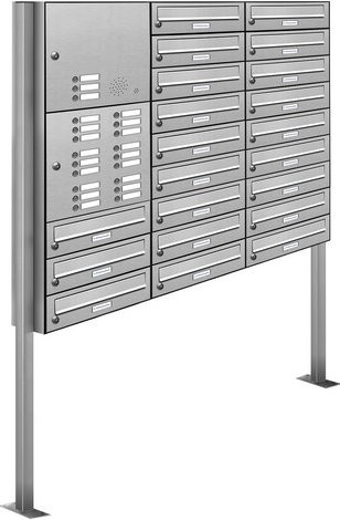 AL Briefkasten für 21 Parteien, freistehendes Briefkasten-System aus Edelstahl, silberfarben, B/H/T: 122,9 x 170 x 27,5 cm - Bild 1