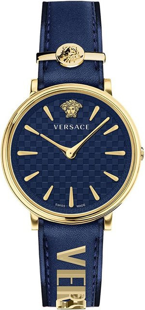Versace Armbanduhr, Quarz, Edelstahl, Blau, Leder, 38 mm, Unisex - Bild 1