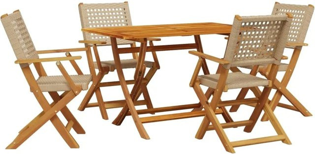 vidaXL 5-tlg Garten-Essgruppe Modell 3 aus beige Poly Rattan und geöltem Akazien-Massivholz - Bild 1