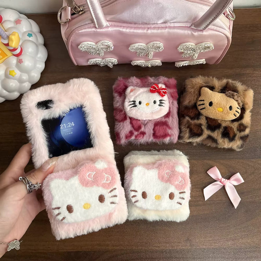 Niedliche Hello Kitty Handyhülle aus warmem Plüsch für Samsung Galaxy Z Flip 7, 6, 5, 4, 3 - Bild 2