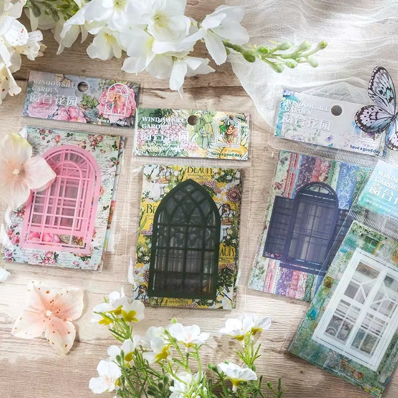 10 Stück dekorative PET-Aufkleber für Scrapbooking und DIY-Collagen in verschiedenen Gartenfenster-Motiven, Mehrfarbig - Bild 2