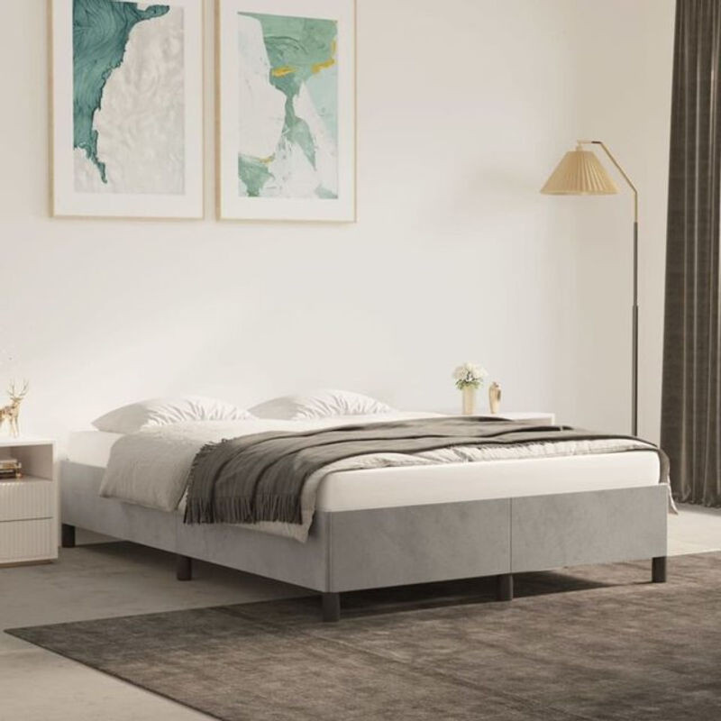 Vidaxl Polsterbett aus Samt und Holzwerkstoff in Grau, B/T/H: 140 x 190 cm - Bild 1