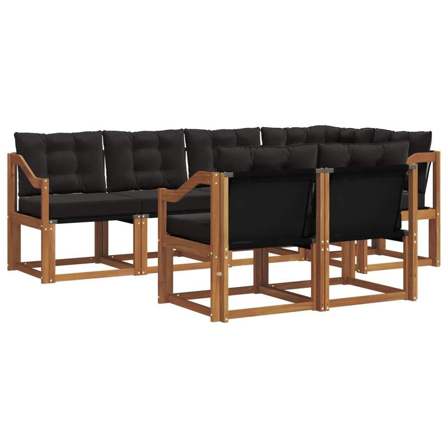 vidaXL Outdoor-Sofagarnitur 7-teilig aus Akazienholz und Textilene in Schwarz und Natur mit UV-beständigen Kissen im L-Shape Design - Bild 2