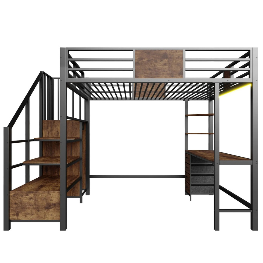 Merax Hochbett aus Metall und MDF mit Schreibtisch, LED-Unterbettbeleuchtung und USB-Ladeport, B/T/H: 200 x 140 x 175 cm - Bild 2