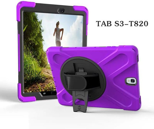 Stoßfeste Silikon Schutzhülle mit 360 Grad drehbarer Handschlaufe für Samsung Galaxy Tab S3 9.7 SM-T820 T825 in Lila - Bild 1