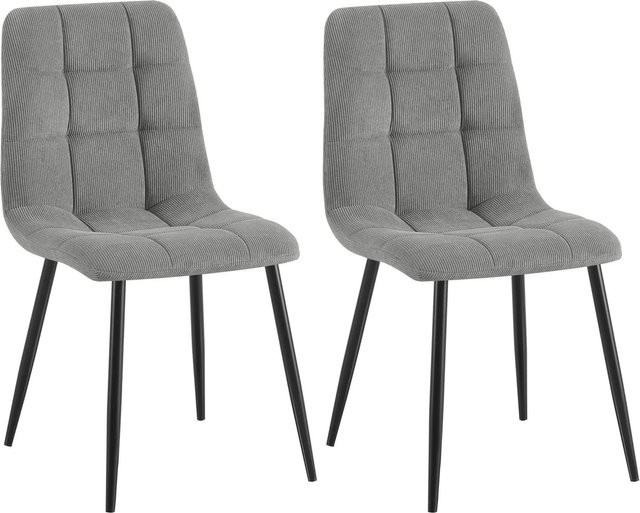 DELUKE 2er Set Esszimmerstühle FIGAD in Grau mit Cord-Bezug und Steppmuster, B/T/H: 45 x 55 x 84 cm - Bild 1