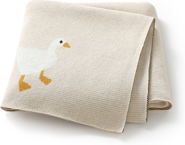 Mimixiong Baby Decke mit Gans-Motiv aus Baumwolle, gestrickt, Beige, B: 90 cm, T: 70 cm - Bild 1