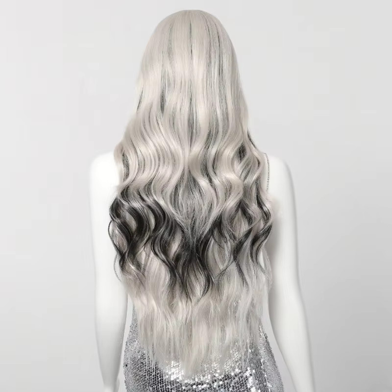 TINY LANA Perücke, lange lockige Synthetik-Haare, Silber Weiß Schwarz, Damen - Bild 2