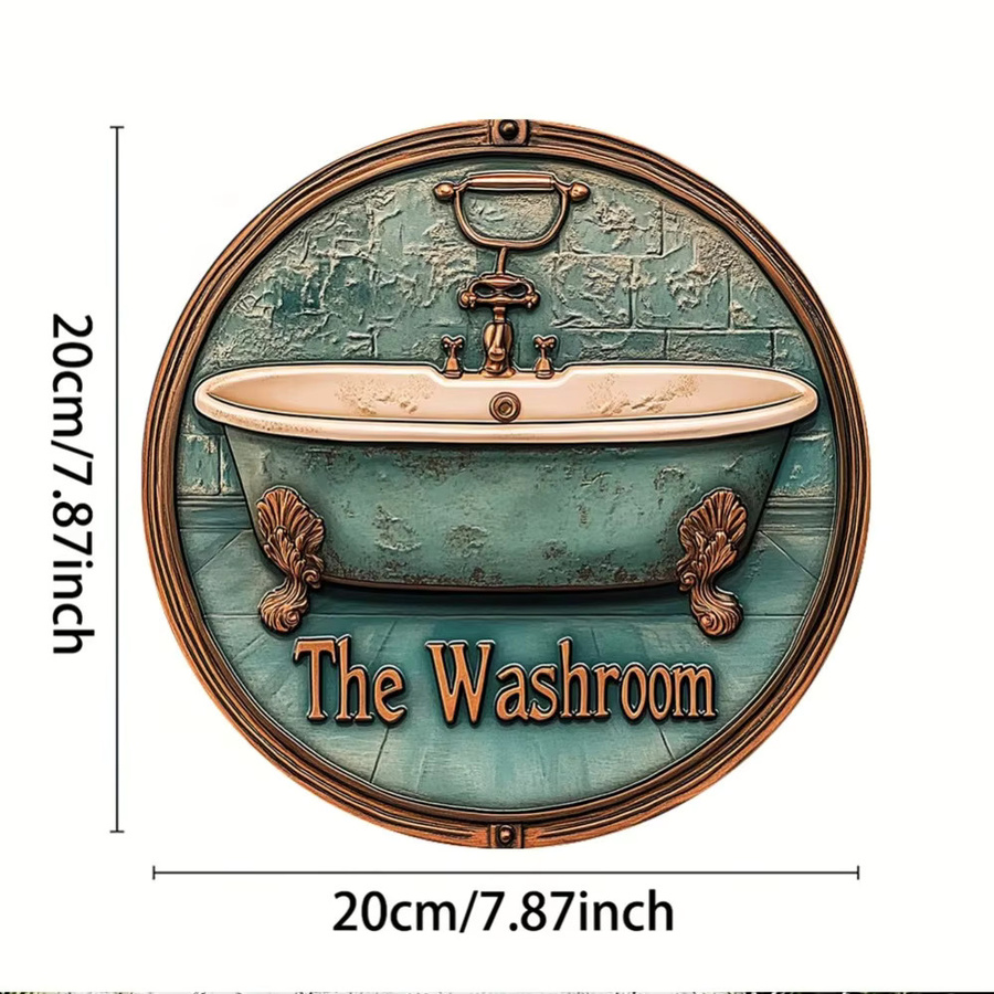 Rundes 2D-Hängeschild von CIFBUY in Vintage-Optik für Toilette und Bad, Durchmesser: 20,3 cm, Mehrfarbig - Bild 3