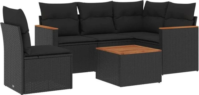 vidaXL 6-tlg Garten-Sofagarnitur in L-Form aus schwarzem Poly-Rattan mit Kissen und pulverbeschichtetem Stahlgestell - Bild 1