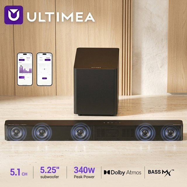 ULTIMEA 340W 5.1-Kanal Soundbar mit Dolby Atmos und APP-Steuerung, Heimkino-Soundsystem für Smart-TV in Schwarz mit 5,25-Zoll Kabelgebundenem Subwoofer - Bild 1