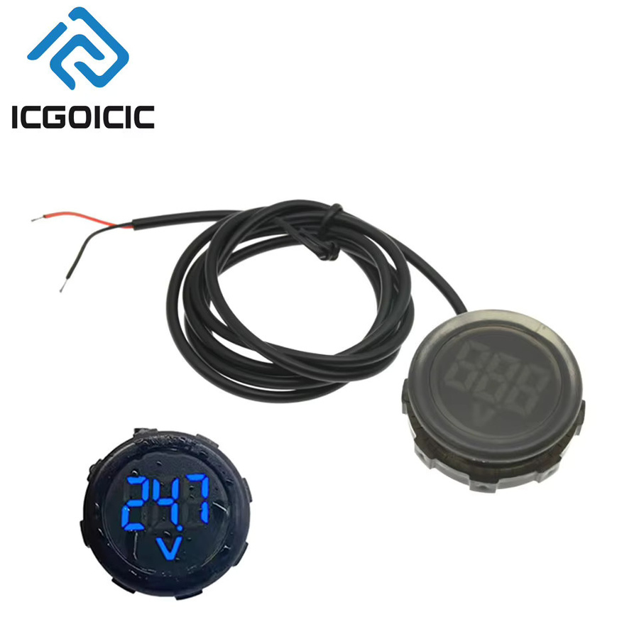 ICGOICIC Wasserdichtes rundes LED-Digitalvoltmeter 4–100 V DC in Blau oder Schwarz für E-Bike, Solar, Autobatterie und Motorrad mit 30 mm Einbauloch - Bild 2