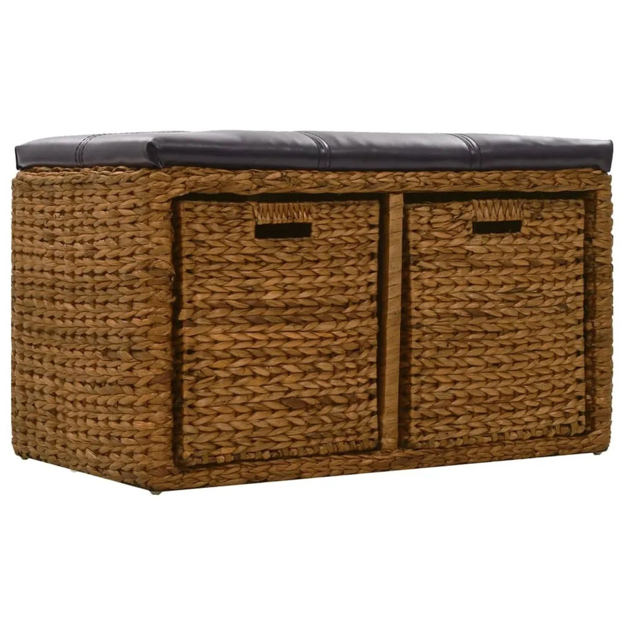 vidaXL Sitzbank aus Seegras mit 2 Körben und Kunstleder in Braun, B/T/H: 71 x 40 x 42 cm - Bild 2
