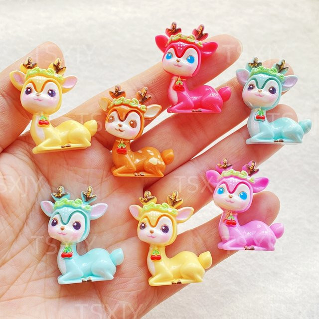 10 Stück TSXJY 3D Sika-Hirsch Cabochons aus Resin in Bunt für DIY Bastelarbeiten und Figuren-Dekoration - Bild 1