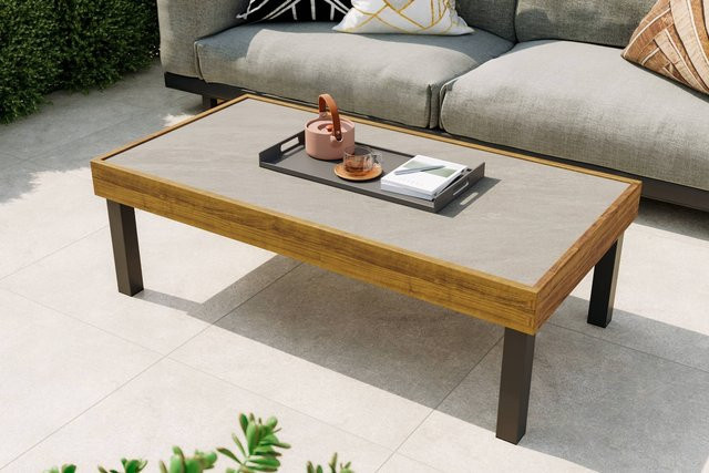 OUTFLEXX Skagen Couchtisch in Anthrazit aus Teak, Aluminium und Keramik, B/T/H: 125 x 65 x 40 cm - Bild 1