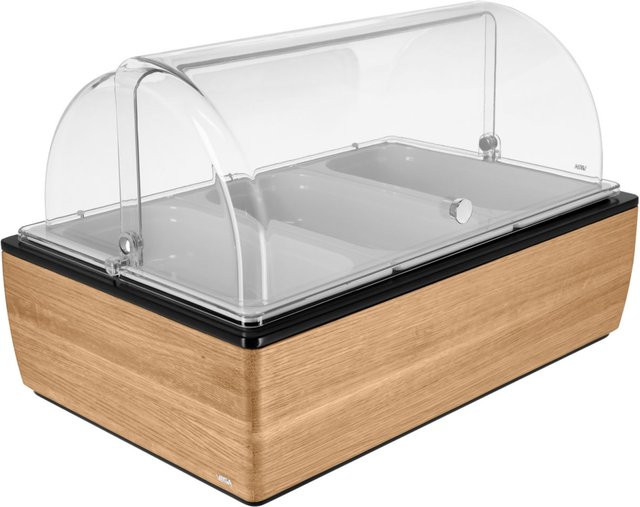VEGA Buffetvitrine Montana hoch in Eiche, Weiß und Transparent mit 3x GN 1/3 und GN 1/1, B/T/H: 57 x 36,5 x 27,4 cm - Bild 1