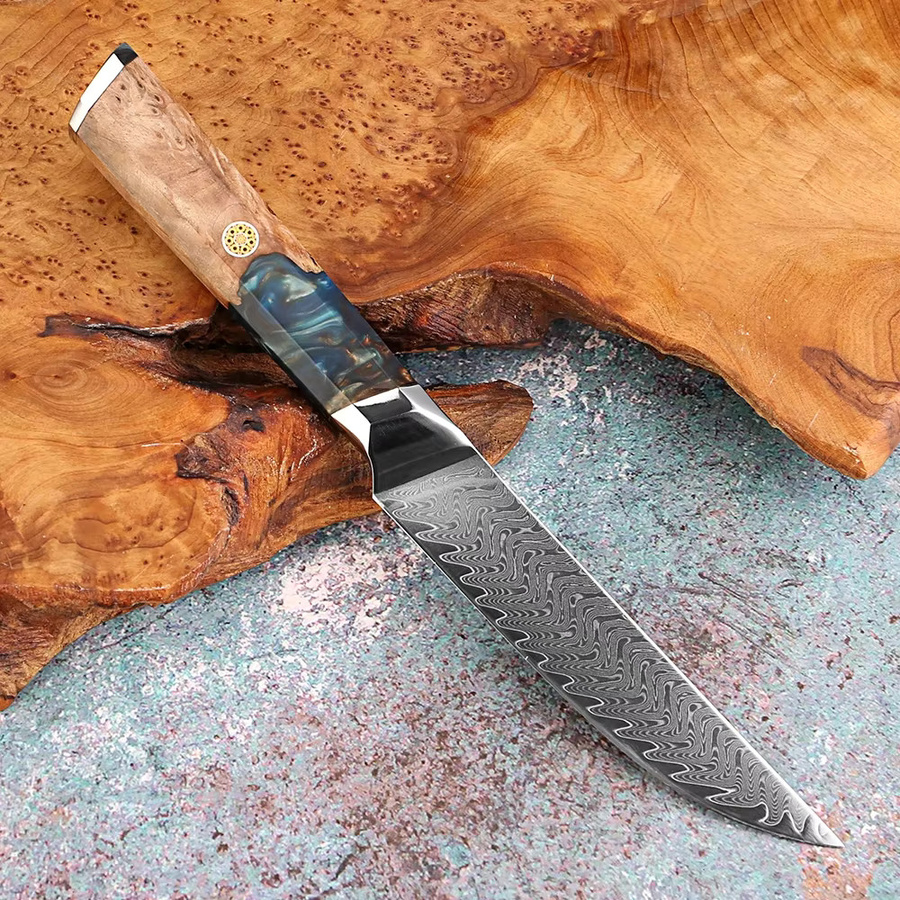 Xituo Damaskus Schälmesser aus VG10-Stahl mit blauem Harzgriff, 12,7 cm - Bild 3