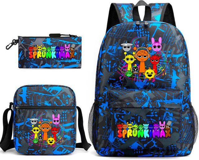 3-teiliges Schulrucksack-Set aus Oxford-Stoff in Blau mit Schultasche, Schultergurt und Federmäppchen - Bild 1