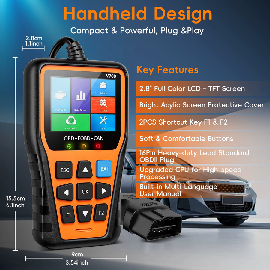 RUOGINSS OBD2-Scanner Diagnosegerät mit Reset-Funktion, Modus 6, Modus 8 und I/M-Bereitschaftsprüfung in Orange und Schwarz - Bild 2