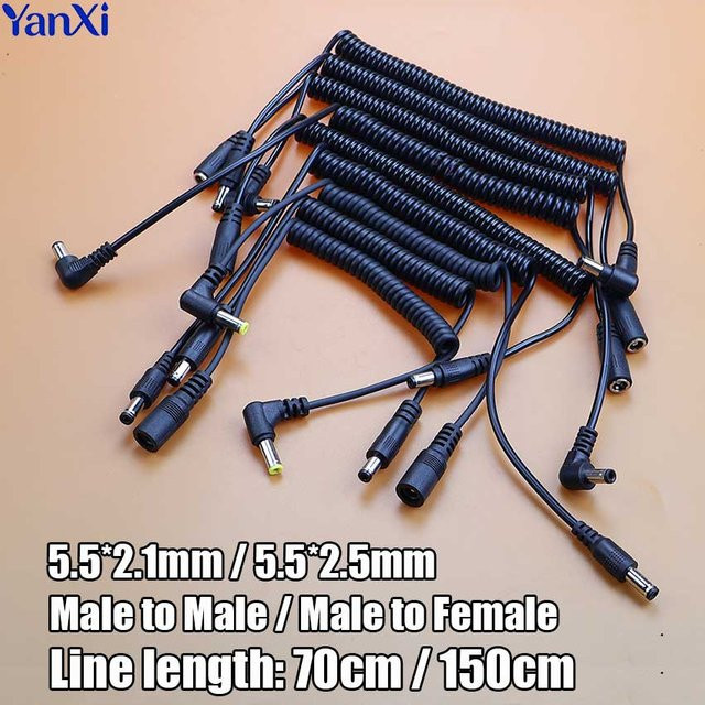 ChengHaoRan DC Verlängerungskabel mit Federadapter, Stecker auf Stecker und Buchse, 5,5 x 2,1 mm / 5,5 x 2,5 mm, Schwarz - Bild 1