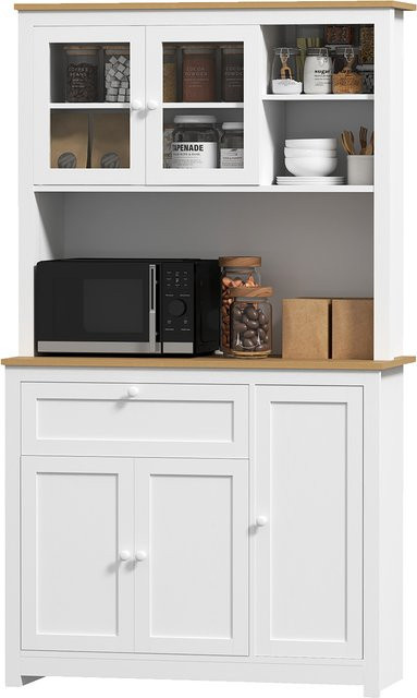 HOMCOM Vitrinenschrank in Weiß mit Schublade, 2 offenen Ebenen und 3 Schränken, B/T/H: 100 x 40 x 180 cm - Bild 1