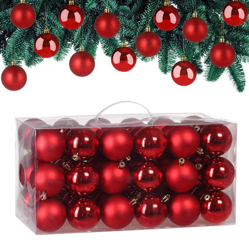 Casaria Weihnachtsbaum-Dekoration Set aus 54 runden Christbaumkugeln in Rot aus Kunststoff - Bild 1