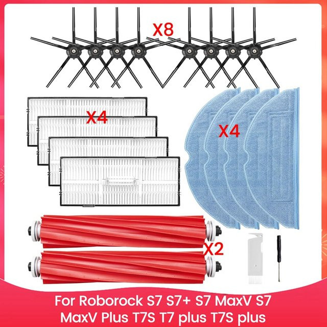 Roborock Zubehör Kit für S7 S7+ S7 Maxv S7 Maxv Plus T7S T7 Plus T7S Plus Roboter Staubsauger mit Bürsten Filtern und Mops aus Kunststoff - Bild 1