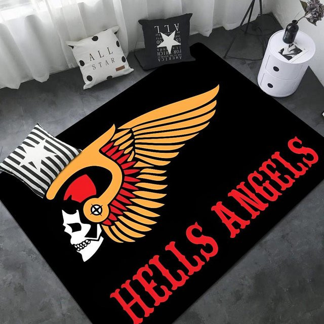 Karpetti Fußmatte Hell Angels Vintage Print Motorrad Logo in Schwarz, B/B: 80 x 50 cm - Bild 1