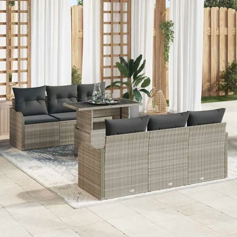 Vidaxl Garten-Sofa-Set aus Polyrattan in Grau, 7-teilige Loungemöbel-Garnitur, B/T/H: 100 x 55 x 73 cm - Bild 1