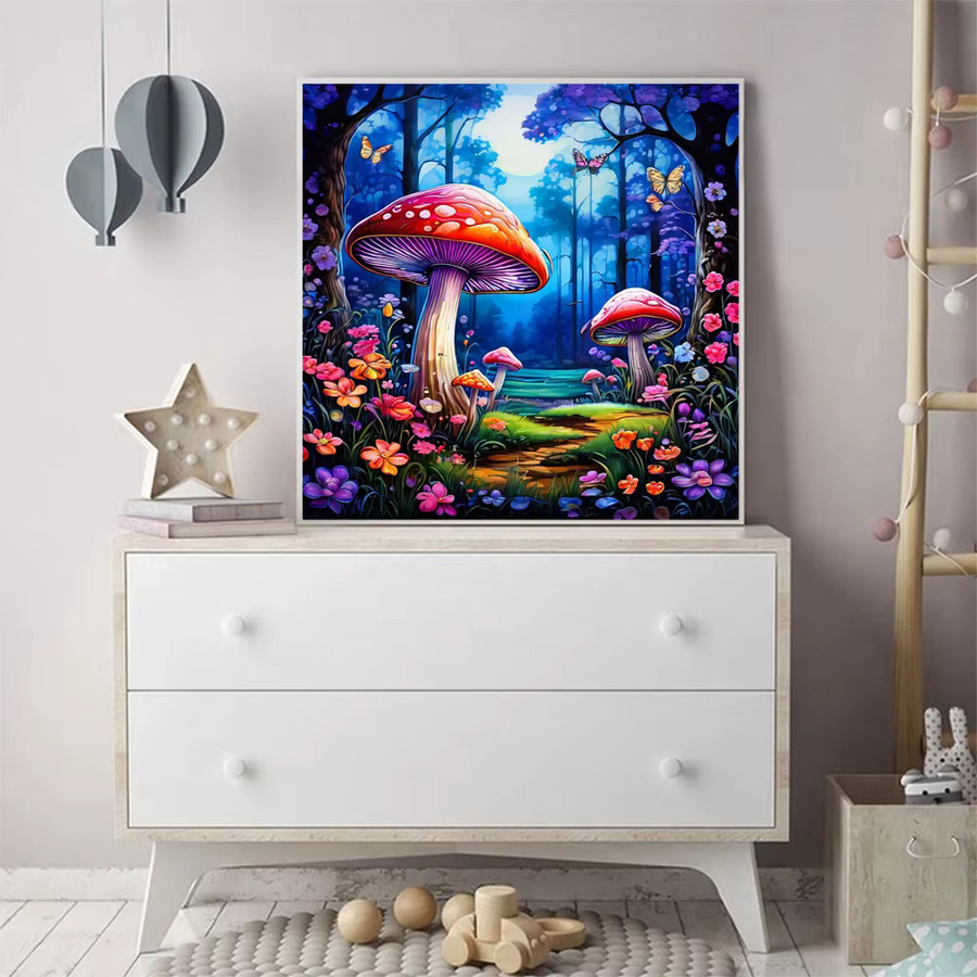 Momoart Diamant-Malerei Set Pilz-Landschaft mit Blumen als DIY Mosaik-Malerei in Multicolour, B/H: 20 x 20 cm - Bild 3
