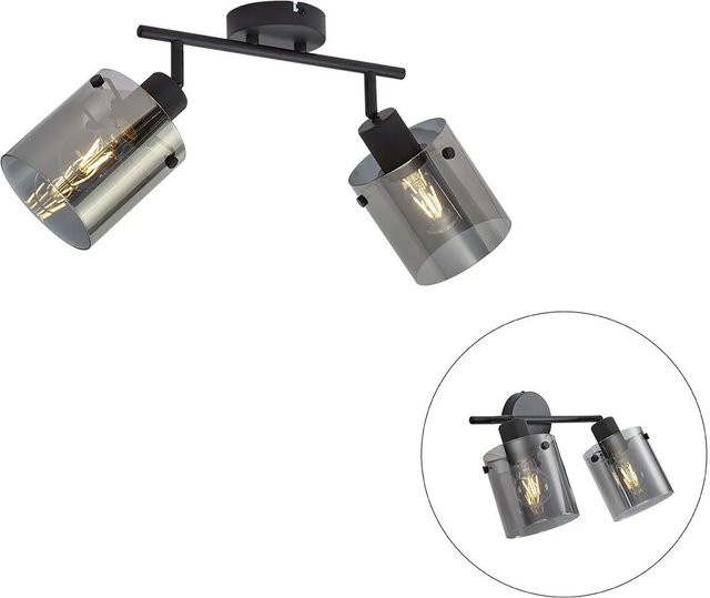 QAZQA Design Deckenstrahler Domo in Schwarz mit Rauchglas, 2-Licht, E27 - Bild 1