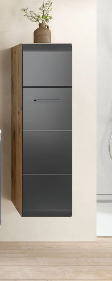 Moderne Badezimmer Kommode in Schwarz und Eiche, Wandmontiert, B: 106 cm, T: 30 cm - Bild 2