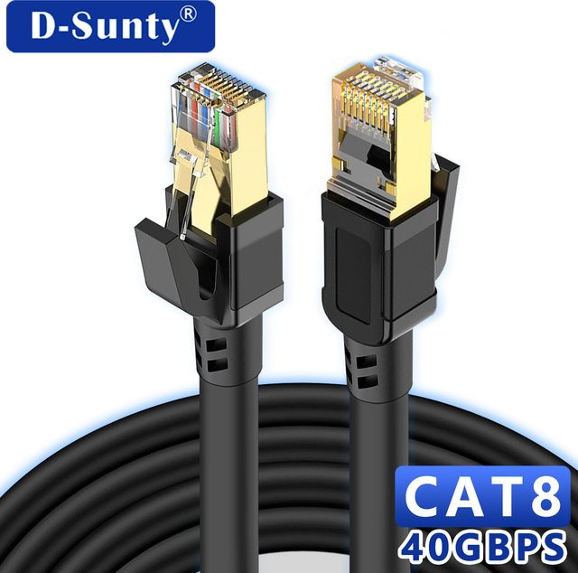 D-Sunty Cat 8 Ethernet-Kabel mit RJ45-Steckern, 40 Gbit/s und 2000 MHz, SFTP Patchkabel für LAN und Internet, erhältlich in Blau oder Schwarz - Bild 1